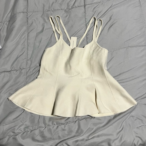 Anthropologie Tops - Anthropologie Cream Double-Strap Peplum Cami